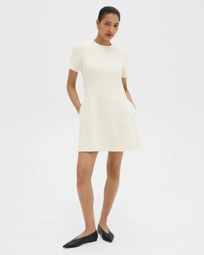 Theory Flared ShortSleeve Dress In Admiral Crepe Rice Women Dresses