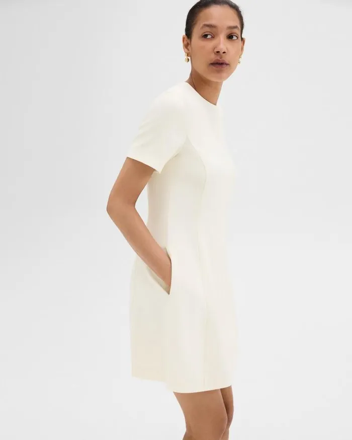 Theory Flared ShortSleeve Dress In Admiral Crepe Rice Women Dresses