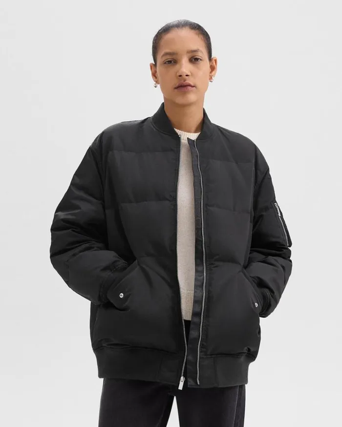 Theory Flight Puffer Jacket In Recycled Nylon Black Women Outerwear