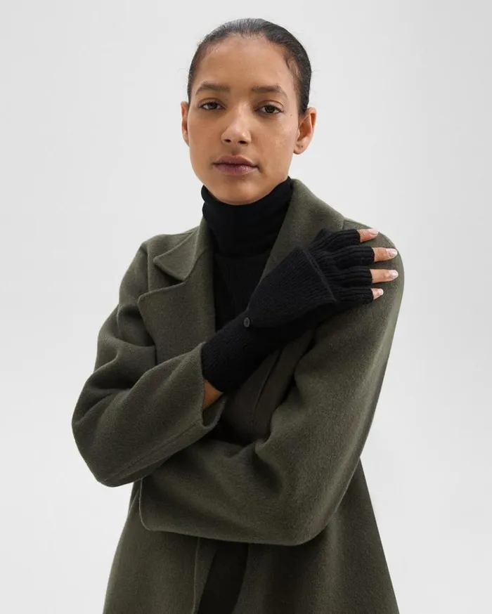 Theory FoldBack Gloves In Cashmere Black Women Hats Gloves Scarves