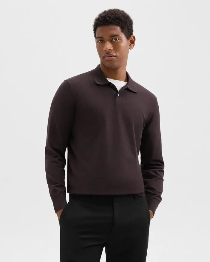 Theory Goris LongSleeve Polo Shirt In Light Bilen Hickory Men Sweaters Cardigans
