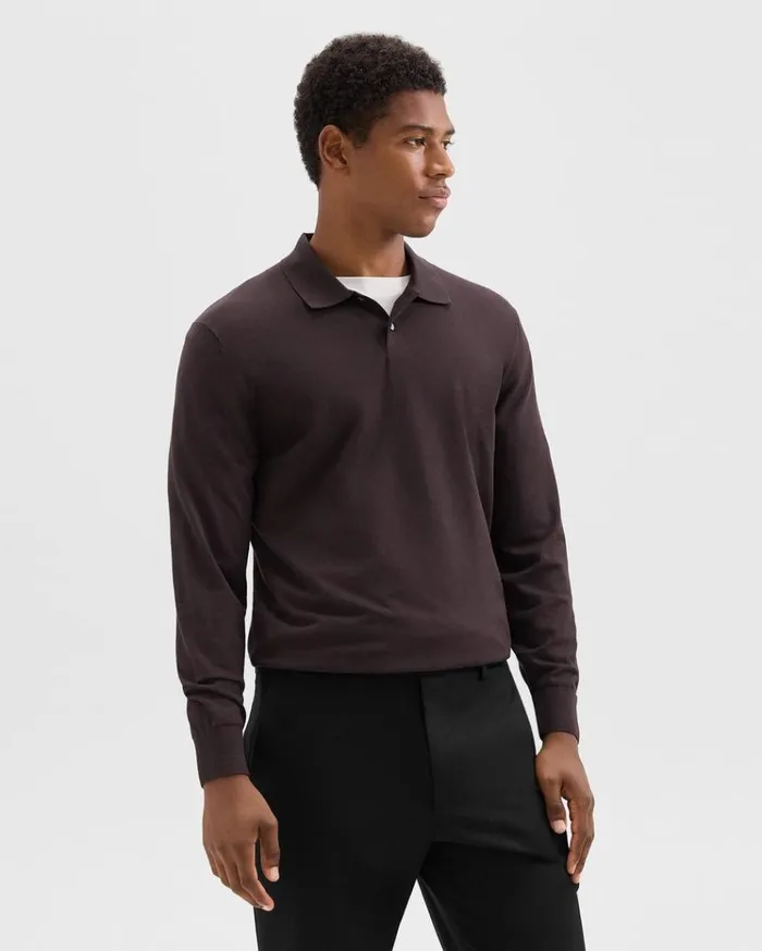 Theory Goris LongSleeve Polo Shirt In Light Bilen Hickory Men Sweaters Cardigans Theory Goris LongSleeve Polo Shirt In Light Bilen Hickory Men Sweaters Cardigans