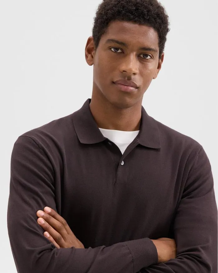 Theory Goris LongSleeve Polo Shirt In Light Bilen Hickory Men Sweaters Cardigans Theory Goris LongSleeve Polo Shirt In Light Bilen Hickory Men Sweaters Cardigans