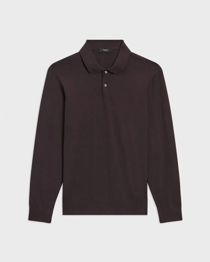 Theory Goris LongSleeve Polo Shirt In Light Bilen Hickory Men Sweaters Cardigans Theory Goris LongSleeve Polo Shirt In Light Bilen Hickory Men Sweaters Cardigans
