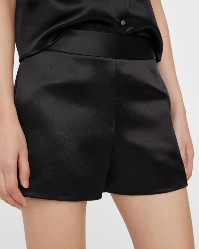 Theory HighWaist Short In Bonded Satin Black Women Tops