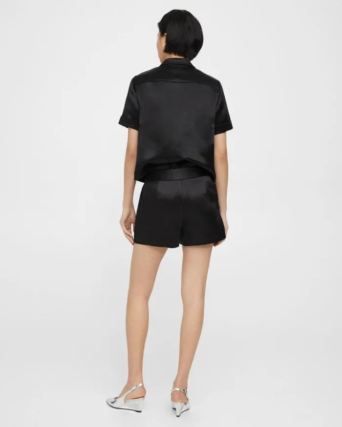 Theory HighWaist Short In Bonded Satin Black Women Tops