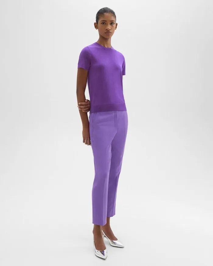 Theory HighWaist Slim Crop Pant In Admiral Crepe Bright Peony Women Pants