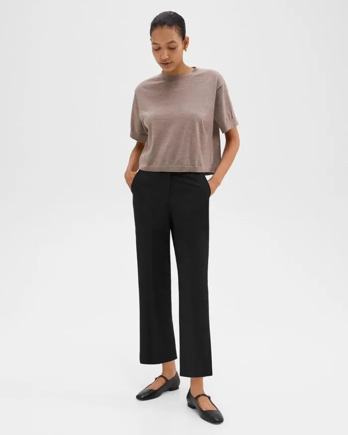 Theory HighWaist StraightLeg Pant In Good Wool Black Women Pants