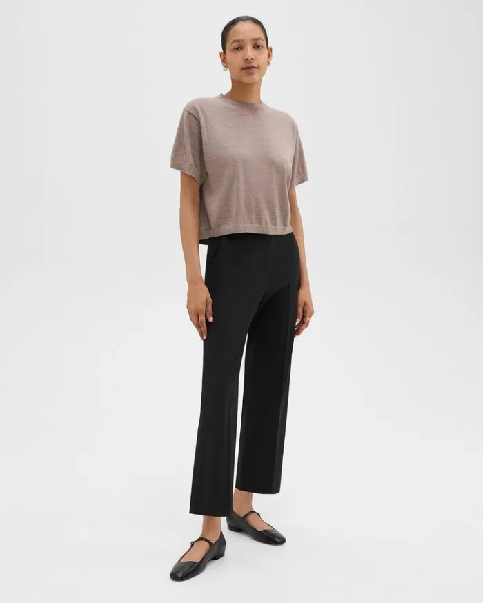 Theory HighWaist StraightLeg Pant In Good Wool Black Women Pants