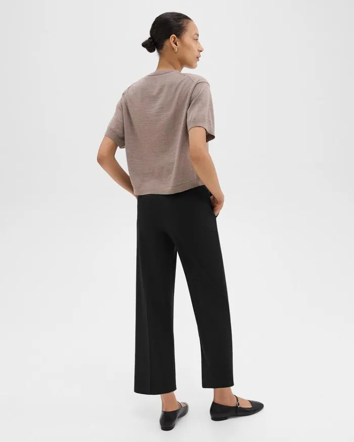 Theory HighWaist StraightLeg Pant In Good Wool Black Women Pants