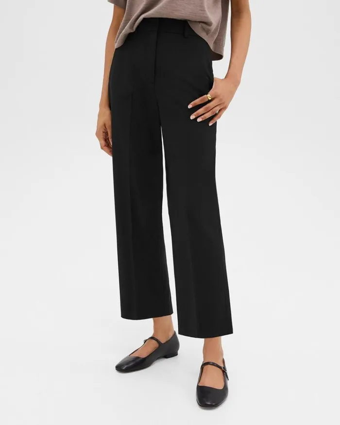 Theory HighWaist StraightLeg Pant In Good Wool Black Women Pants