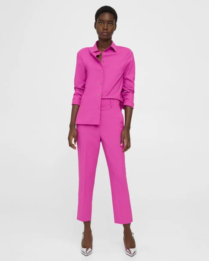 Theory HighWaist StraightLeg Pant In Good Wool Carnation Women Pants