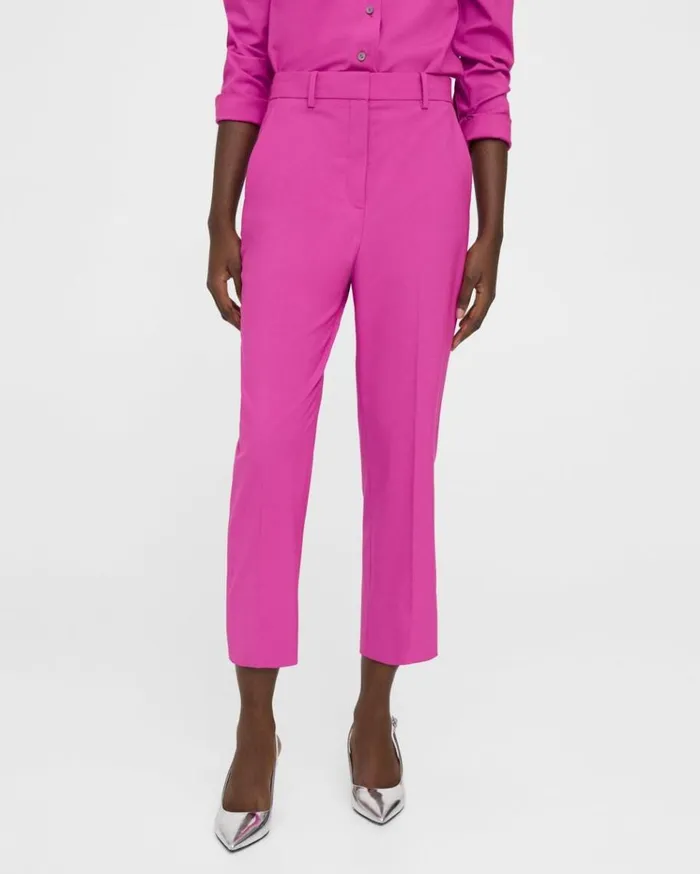 Theory HighWaist StraightLeg Pant In Good Wool Carnation Women Pants