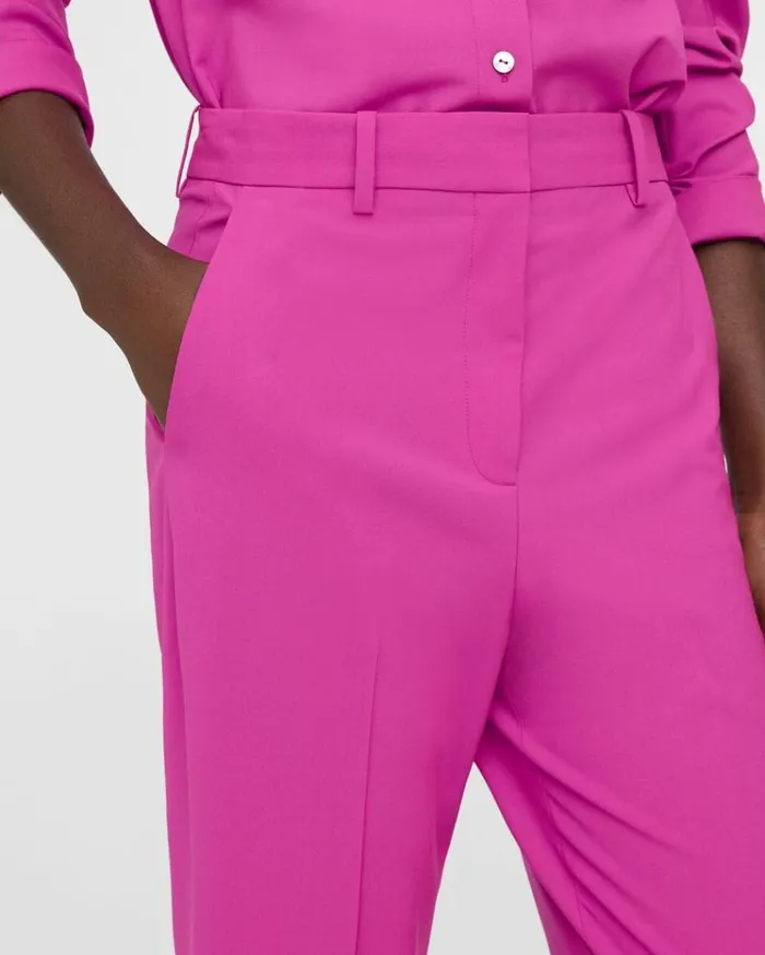 Theory HighWaist StraightLeg Pant In Good Wool Carnation Women Pants