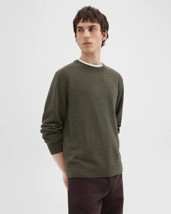 Theory Hilles Crewneck Sweater In Cashmere Hunter Green Melange Men Sweaters Cardigans Theory Hilles Crewneck Sweater In Cashmere Hunter Green Melange Men Sweaters Cardigans
