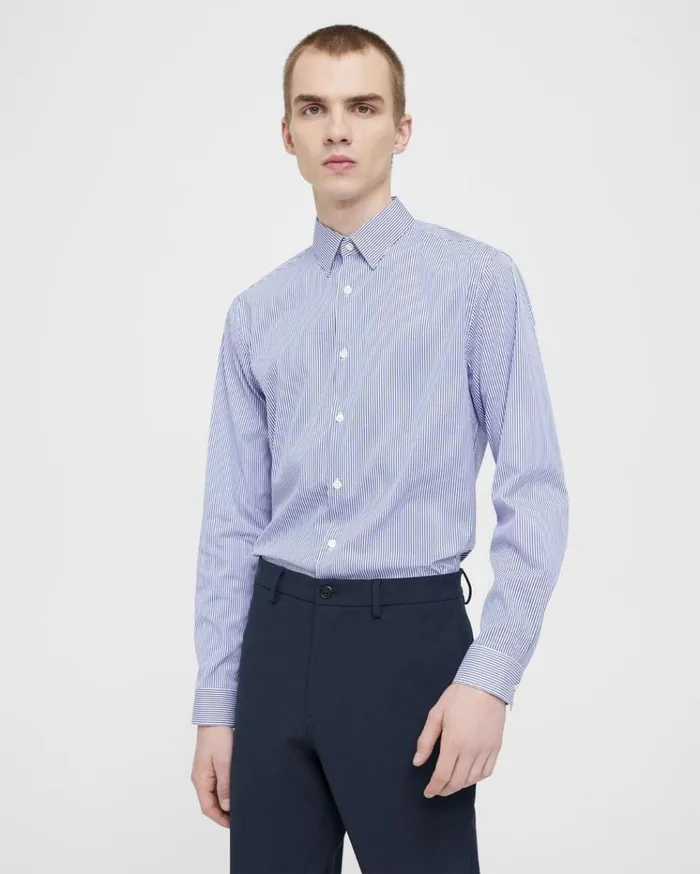 Theory Irving Shirt In Cotton Blend Whitenew Klein Blue Men Shirts