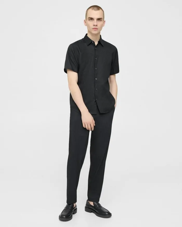 Theory Irving ShortSleeve Shirt In Relaxed Linen Black Men Shirts Theory Irving ShortSleeve Shirt In Relaxed Linen Black Men Shirts