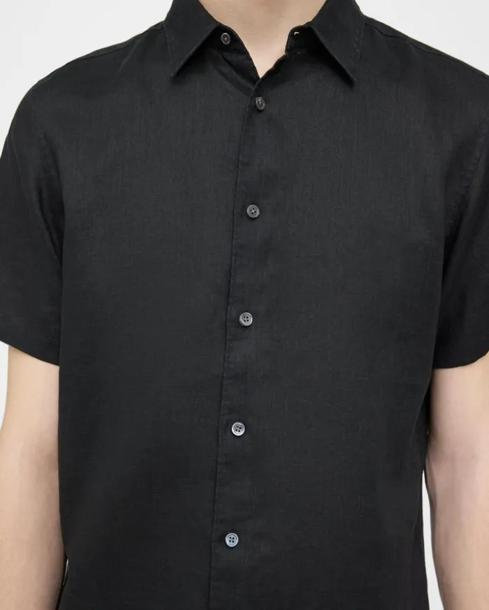 Theory Irving ShortSleeve Shirt In Relaxed Linen Black Men Shirts Theory Irving ShortSleeve Shirt In Relaxed Linen Black Men Shirts