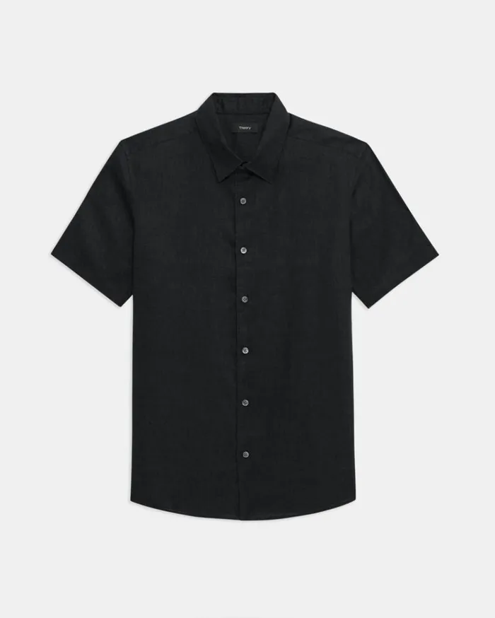 Theory Irving ShortSleeve Shirt In Relaxed Linen Black Men Shirts Theory Irving ShortSleeve Shirt In Relaxed Linen Black Men Shirts