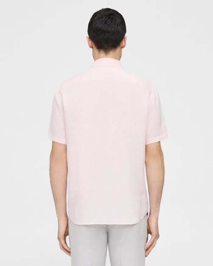 Theory Irving ShortSleeve Shirt In Relaxed Linen Cradle Pink Men Shirts