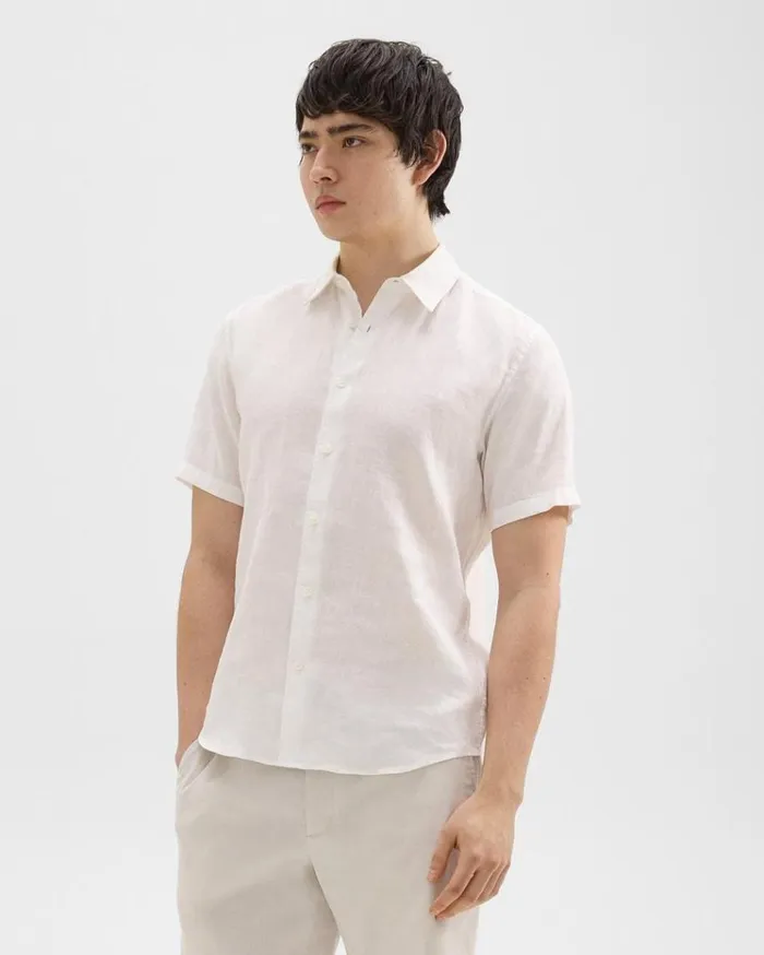 Theory Irving ShortSleeve Shirt In Relaxed Linen White Men Shirts Theory Irving ShortSleeve Shirt In Relaxed Linen White Men Shirts