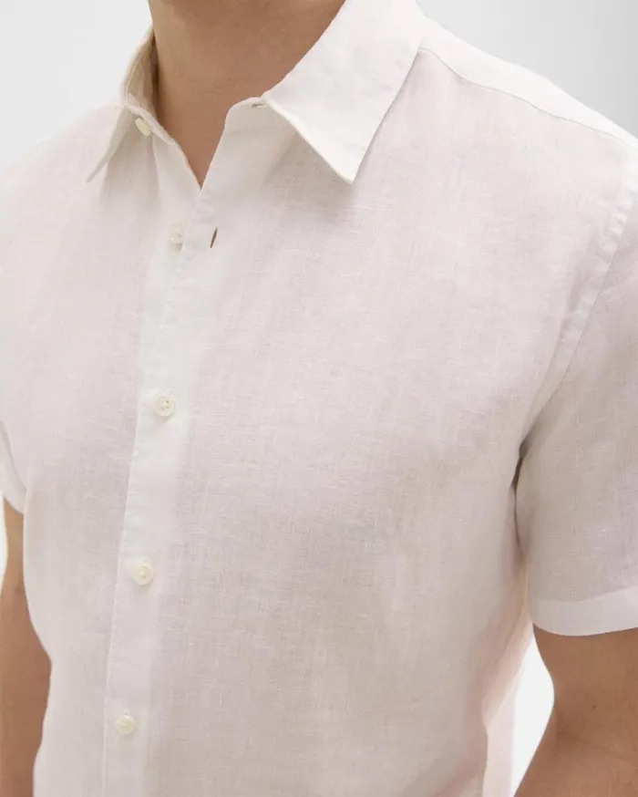 Theory Irving ShortSleeve Shirt In Relaxed Linen White Men Shirts Theory Irving ShortSleeve Shirt In Relaxed Linen White Men Shirts