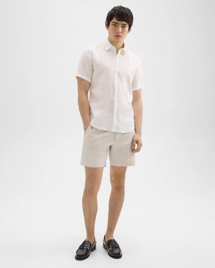 Theory Irving ShortSleeve Shirt In Relaxed Linen White Men Shirts Theory Irving ShortSleeve Shirt In Relaxed Linen White Men Shirts