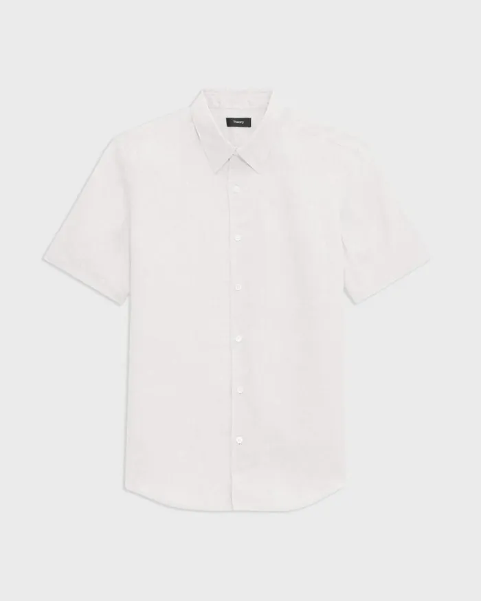 Theory Irving ShortSleeve Shirt In Relaxed Linen White Men Shirts Theory Irving ShortSleeve Shirt In Relaxed Linen White Men Shirts
