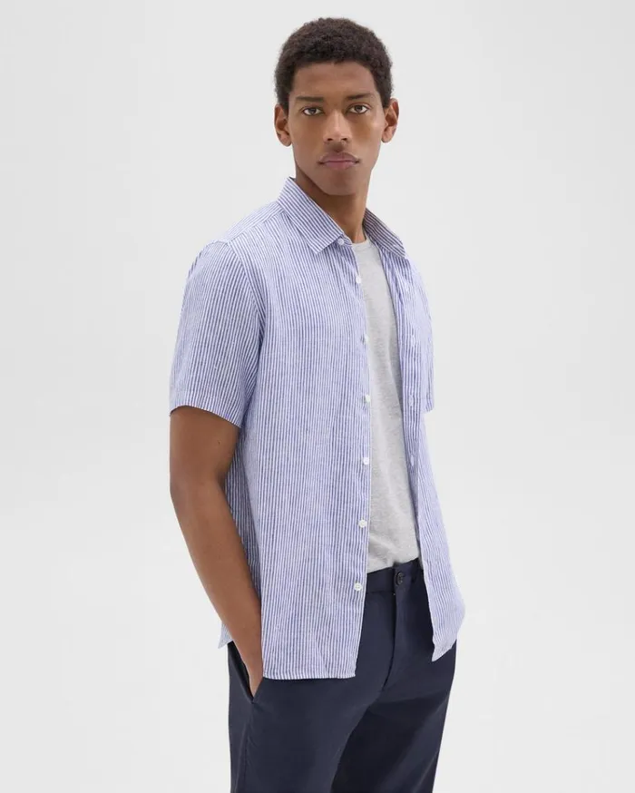Theory Irving ShortSleeve Shirt In Relaxed Linen Whiteocean Men Shirts Theory Irving ShortSleeve Shirt In Relaxed Linen Whiteocean Men Shirts