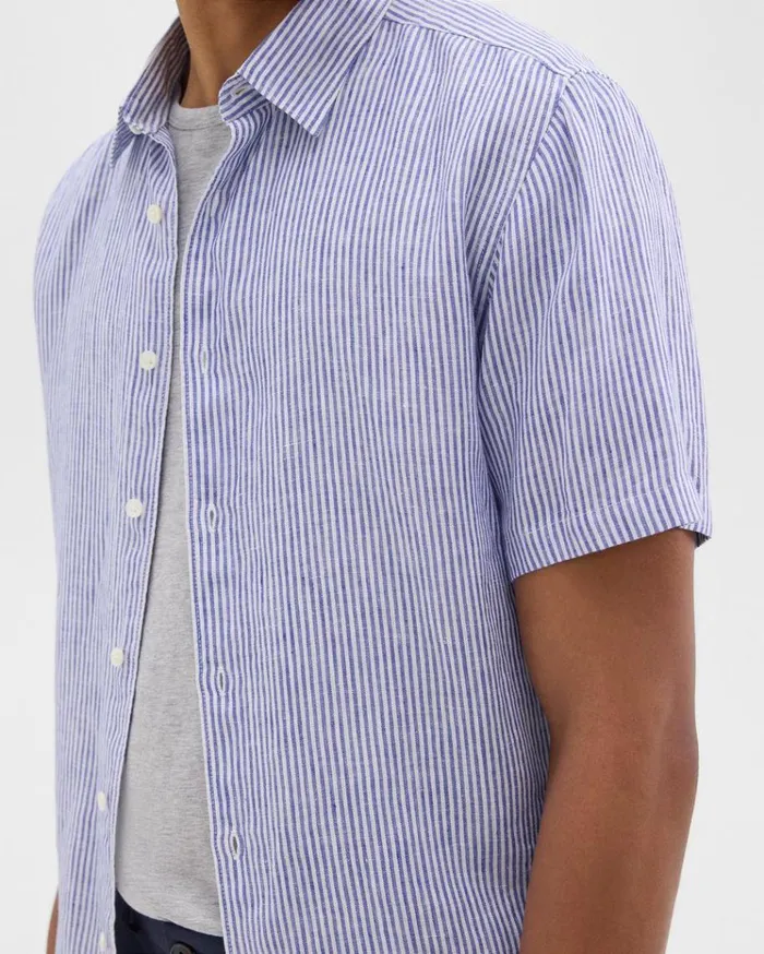 Theory Irving ShortSleeve Shirt In Relaxed Linen Whiteocean Men Shirts Theory Irving ShortSleeve Shirt In Relaxed Linen Whiteocean Men Shirts