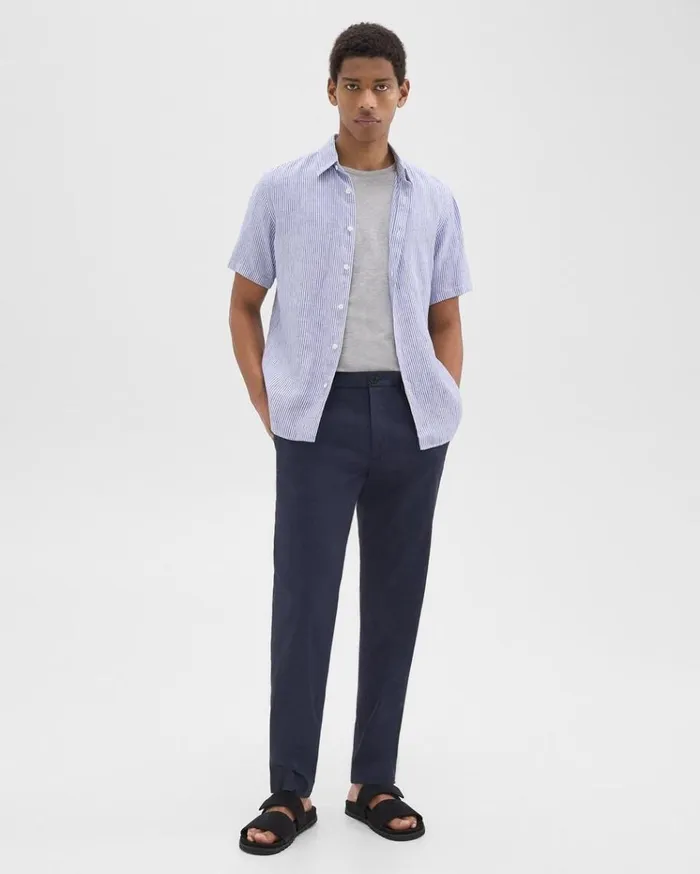 Theory Irving ShortSleeve Shirt In Relaxed Linen Whiteocean Men Shirts Theory Irving ShortSleeve Shirt In Relaxed Linen Whiteocean Men Shirts