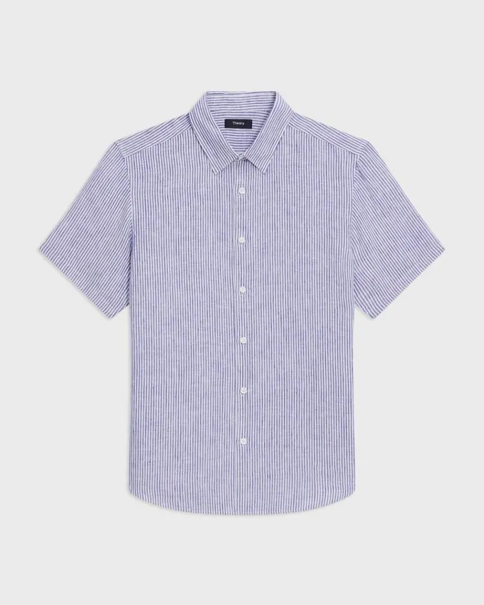 Theory Irving ShortSleeve Shirt In Relaxed Linen Whiteocean Men Shirts Theory Irving ShortSleeve Shirt In Relaxed Linen Whiteocean Men Shirts