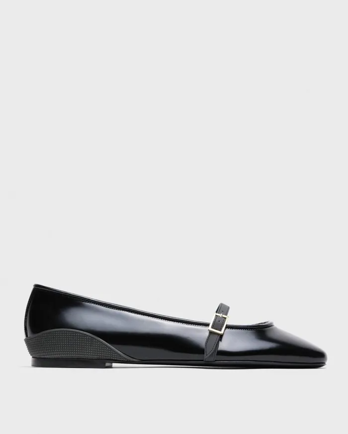 Theory Leather Ballerina Flat Black Women Shoes