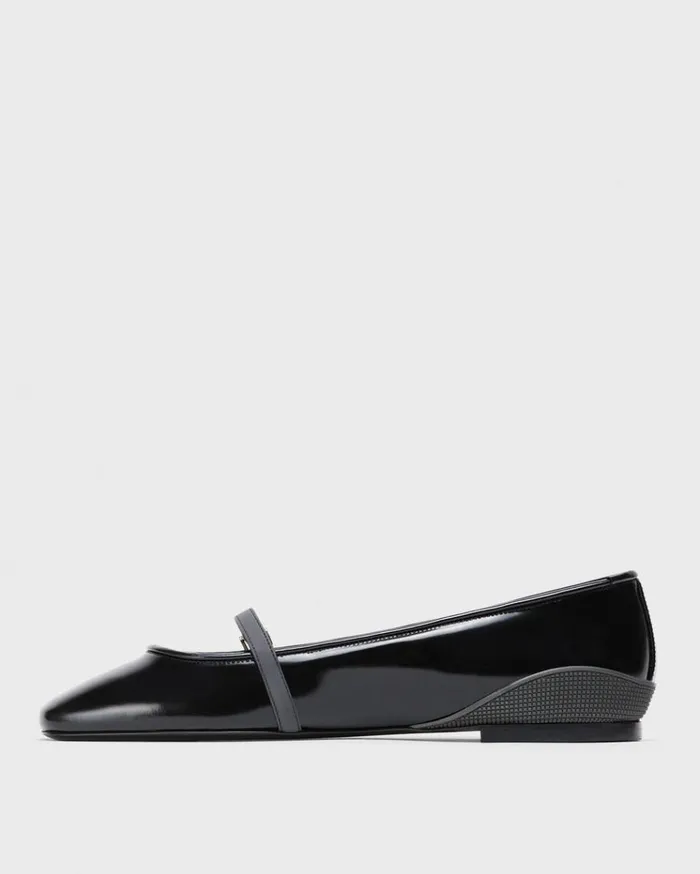 Theory Leather Ballerina Flat Black Women Shoes