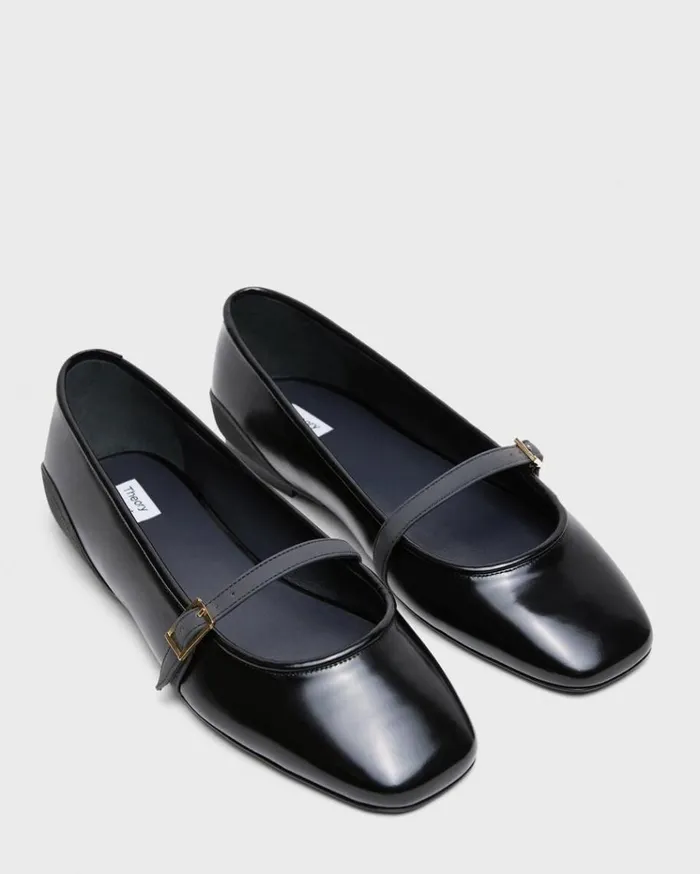 Theory Leather Ballerina Flat Black Women Shoes
