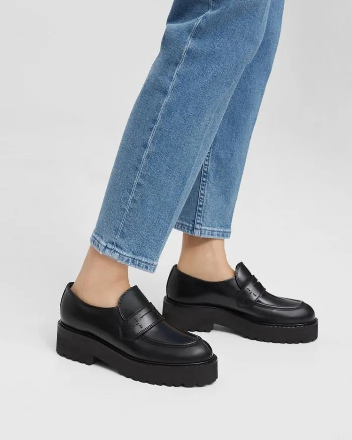 Theory Leather Platform Loafer Black Women Shoes