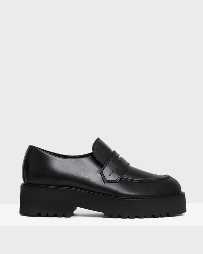 Theory Leather Platform Loafer Black Women Shoes