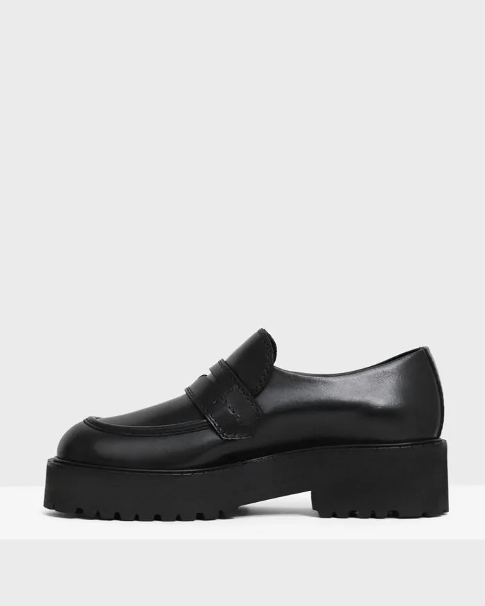Theory Leather Platform Loafer Black Women Shoes