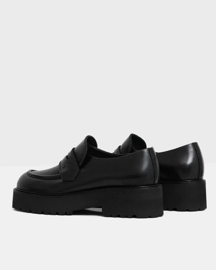 Theory Leather Platform Loafer Black Women Shoes