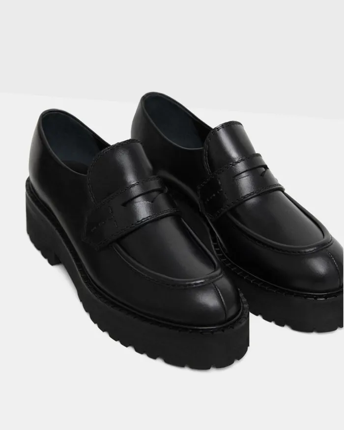 Theory Leather Platform Loafer Black Women Shoes
