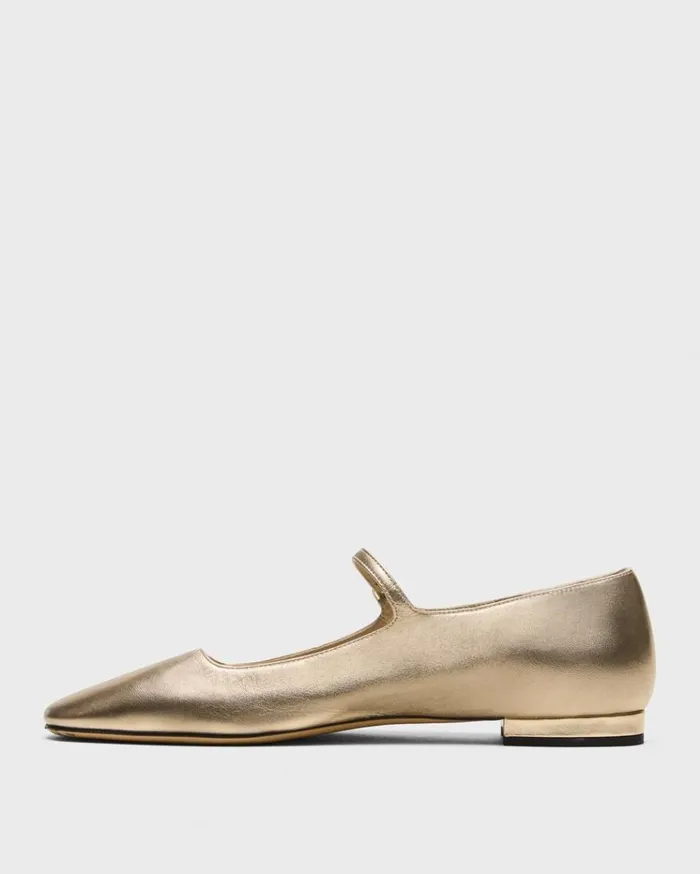 Theory Mary Jane Ballerina Flat In Metallic Leather Light Gold Women Shoes