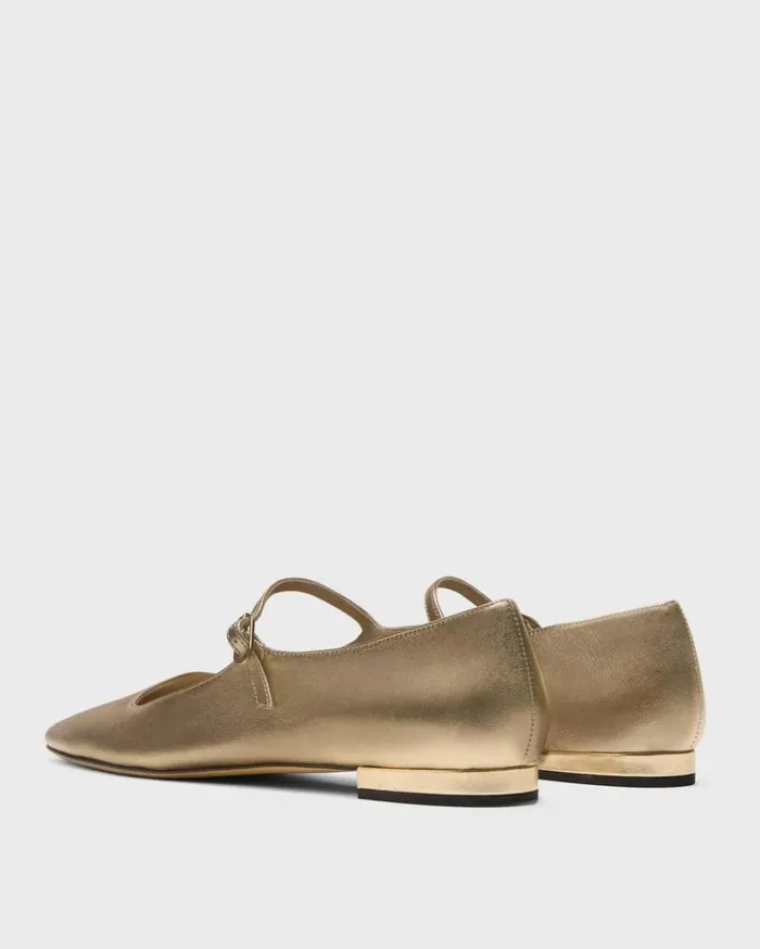 Theory Mary Jane Ballerina Flat In Metallic Leather Light Gold Women Shoes