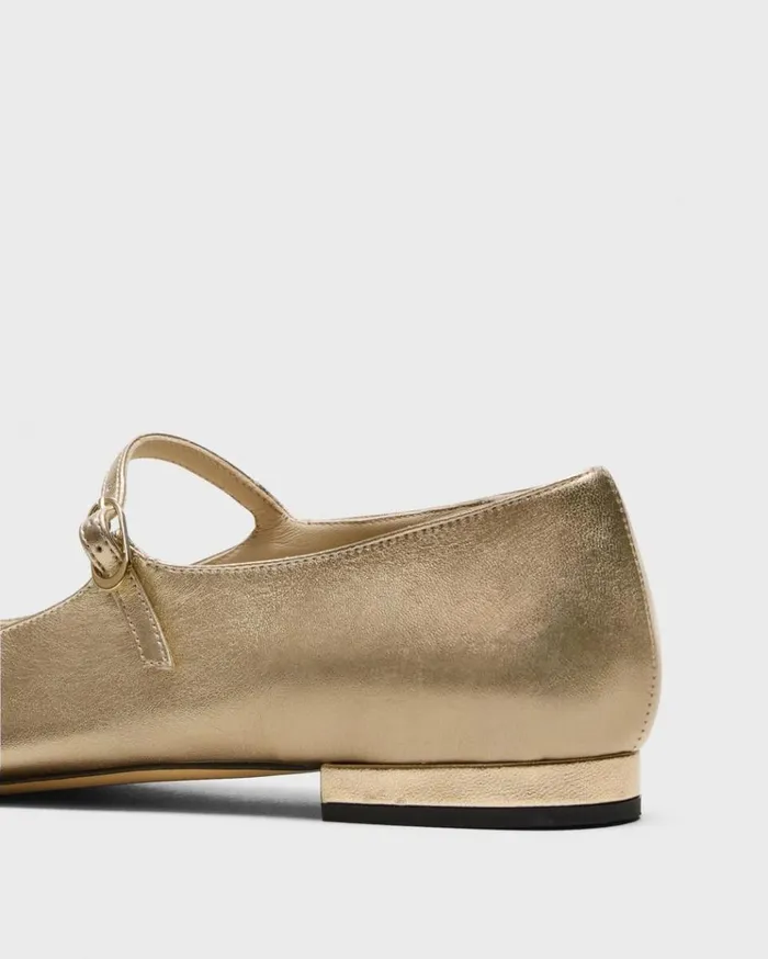 Theory Mary Jane Ballerina Flat In Metallic Leather Light Gold Women Shoes