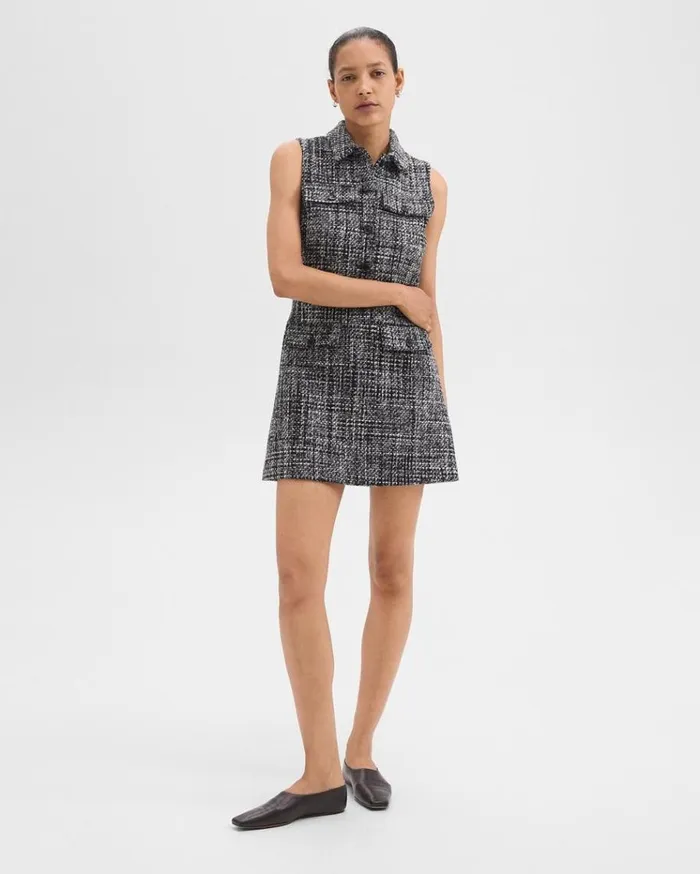 Theory Military Mini Dress In Mlange Tweed Black Multi Women Dresses