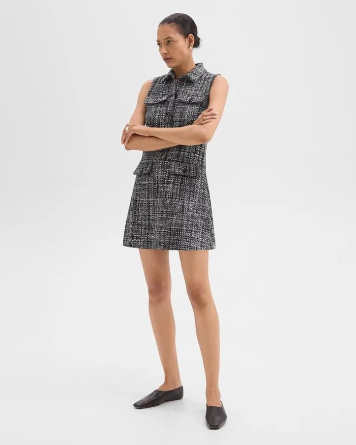 Theory Military Mini Dress In Mlange Tweed Black Multi Women Dresses Theory Military Mini Dress In Mlange Tweed Black Multi Women Dresses