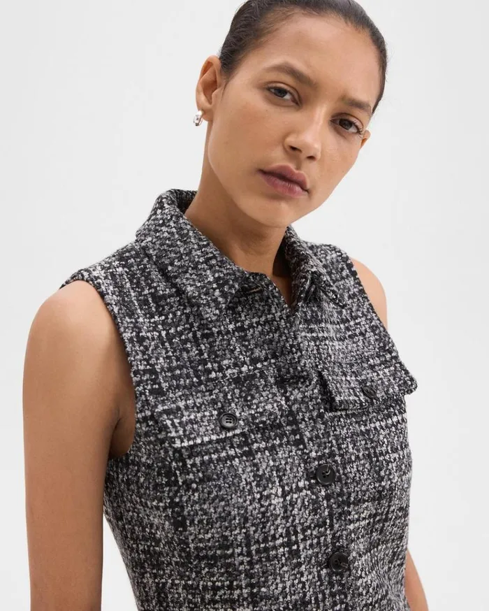 Theory Military Mini Dress In Mlange Tweed Black Multi Women Dresses Theory Military Mini Dress In Mlange Tweed Black Multi Women Dresses
