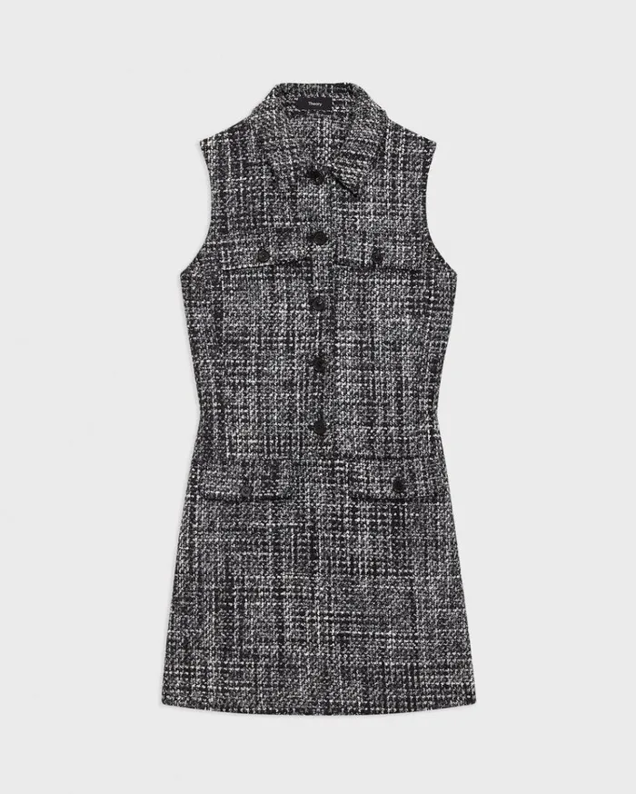 Theory Military Mini Dress In Mlange Tweed Black Multi Women Dresses Theory Military Mini Dress In Mlange Tweed Black Multi Women Dresses