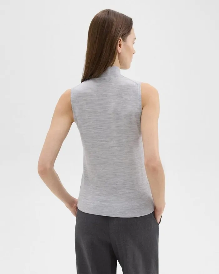Theory Mock Neck Sweater Shell In Regal Wool Frosted Grey Heather Women Tops