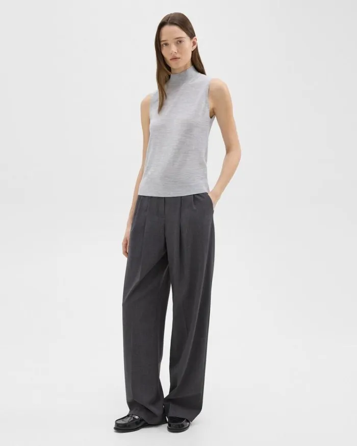 Theory Mock Neck Sweater Shell In Regal Wool Frosted Grey Heather Women Tops