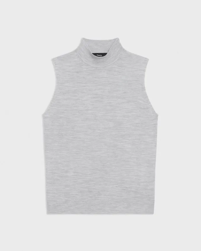 Theory Mock Neck Sweater Shell In Regal Wool Frosted Grey Heather Women Tops